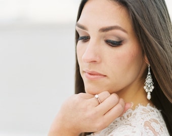 Bridal Chandelier Pearl Filigree Dangle Earrings for Women