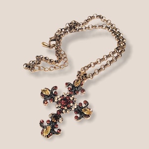 Collier croix en cristal et strass - Bronze antique, boîte cadeau
