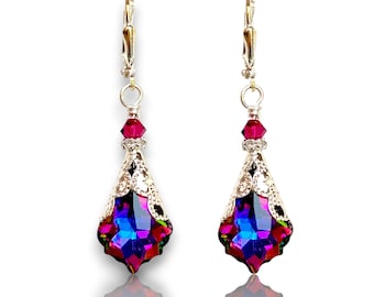 Pink Crystal Vintage Dangle Drop Earrings for Women Jewelry Gift for Her