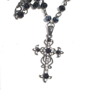 Jet Black Clear Crystal Rhinestone Cross Pendant Necklace, Cross Necklace image 2