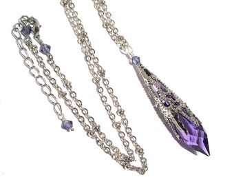 Vintage Inspired Icicle Ultra Violet Crystal Pendant Necklace
