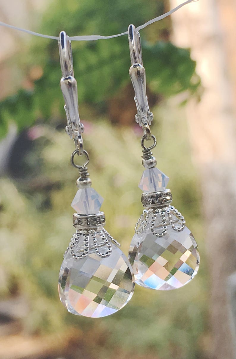 Vintage Crystal Earrings Briolette Clear Boho Dangle Jewelry | Etsy