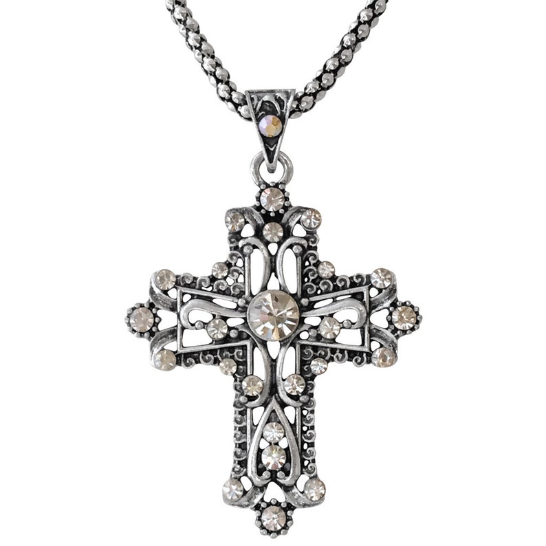 Cross Pendant Necklace Vintage Cross Necklace Rhinestone Etsy