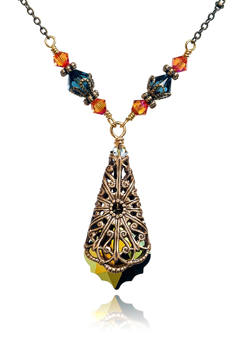 Peacock Crystal Pendant Necklace Vintage Style Jewelry for Etsy