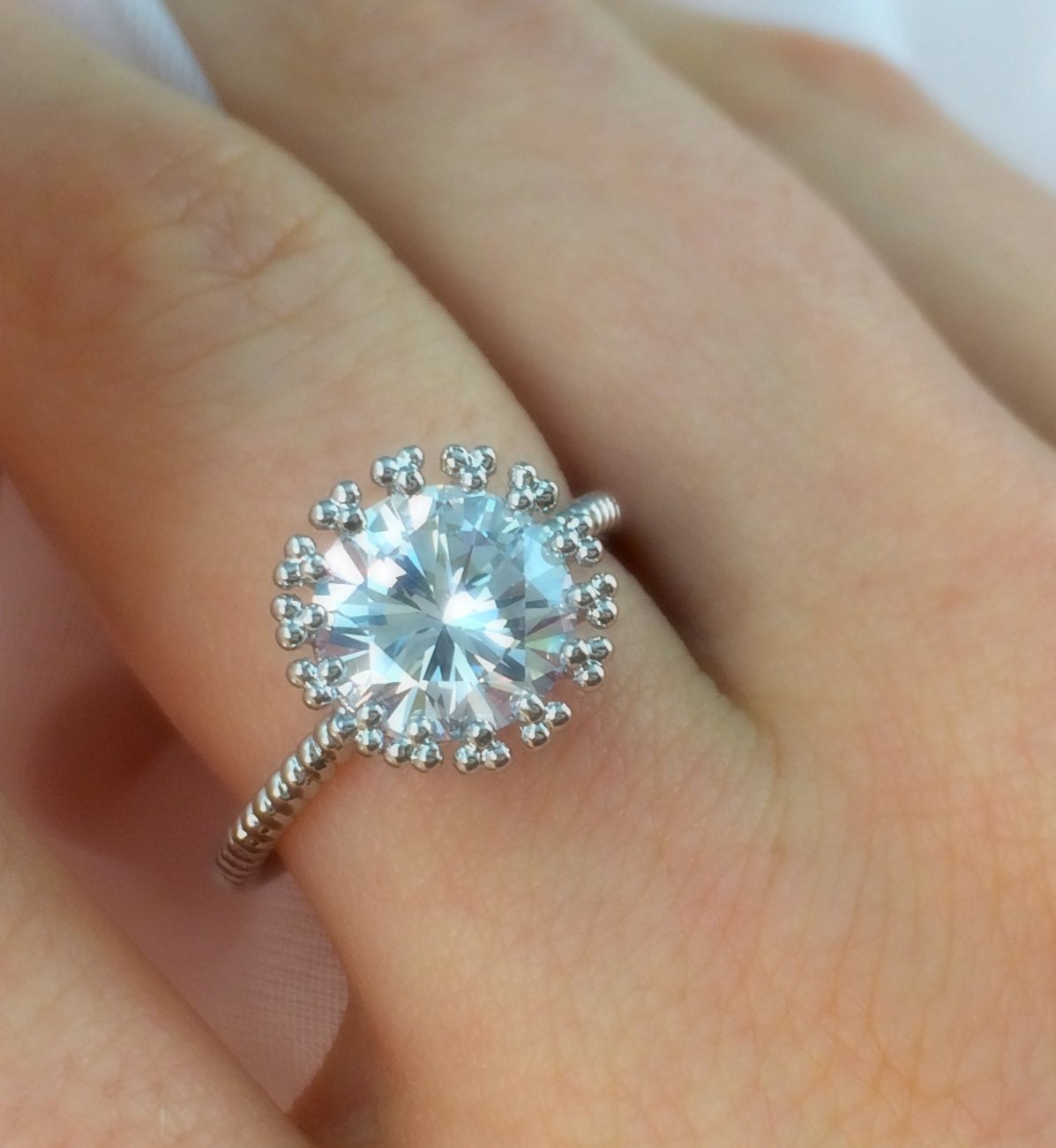 CZ Ring Solitaire CZ Ring Round Stone Ring Etsy