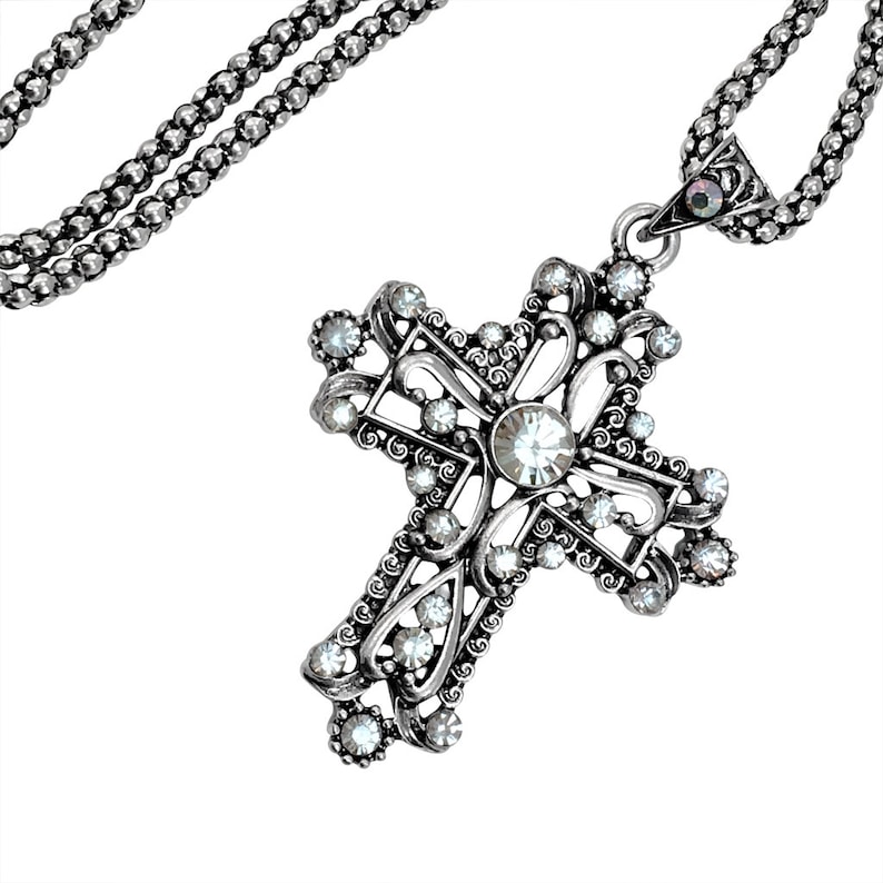 Cross Pendant Necklace Vintage Cross Necklace Rhinestone Etsy