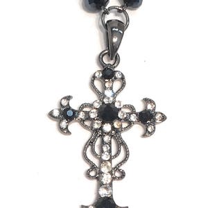 Jet Black Clear Crystal Rhinestone Cross Pendant Necklace, Cross Necklace image 3