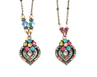 Vintage Rhinestone Heart Pendant Necklace