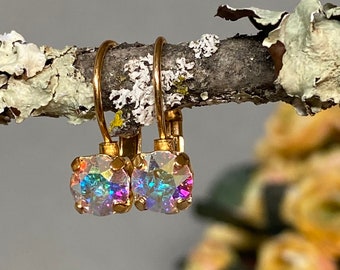 Aurora Borealis Chaton Austrian Crystal Earrings for Women Jewelry Gift for Her