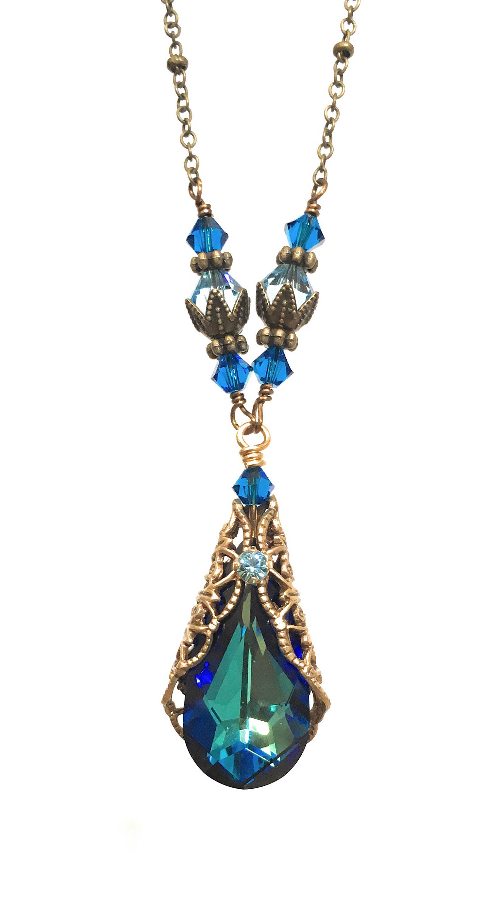 Bermuda Blue Crystal Vintage Pendant Necklace Jewelry for - Etsy