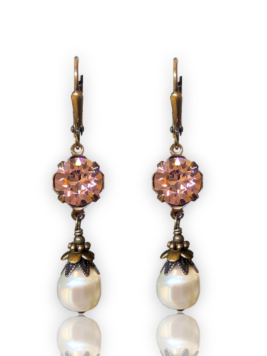 Boucles D'oreilles Vintage Pendantes Couleur Or Avec Cristal - Pour Oreilles Percées - Occasion