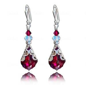 July Simulated Birthstone Ruby Red Crystal Vintage Inspired Earrings for Women with Jewelry Gift Box