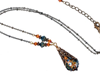 Peacock Crystal Pendant Necklace Vintage Style Jewelry for Women Gift