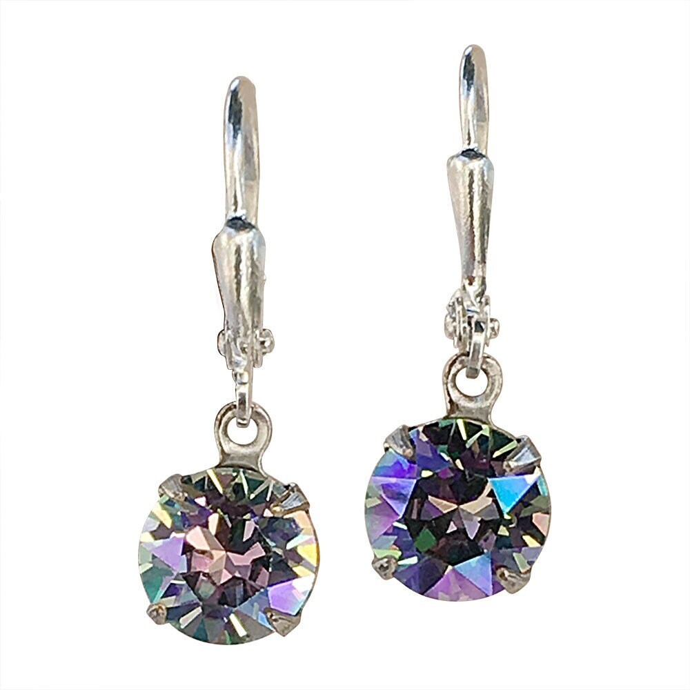Tres Jolis Purple Crystal & Silver Toned Charm Dangle Earrings