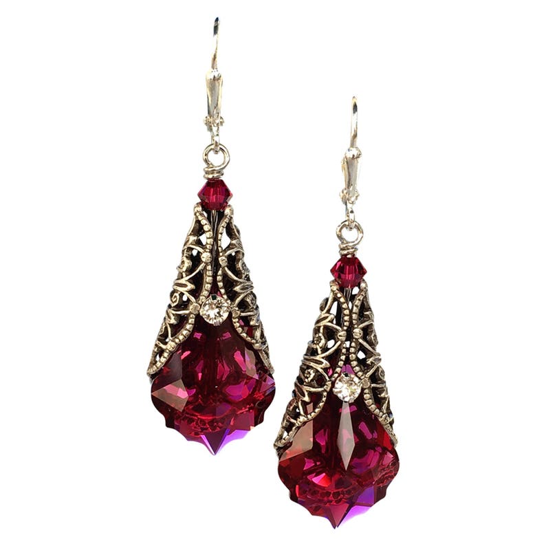 Romantic Ruby Red Vintage Inspired Baroque Earrings With - Etsy