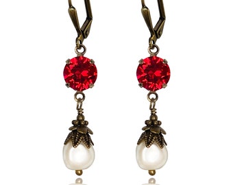 Elegant Vintage Pearl Red Earrings Timeless Beauty for the Modern Romantic Jewelry Gift Box