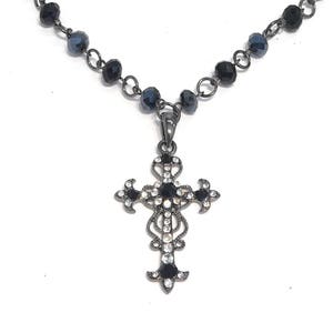 Jet Black Clear Crystal Rhinestone Cross Pendant Necklace, Cross Necklace image 1