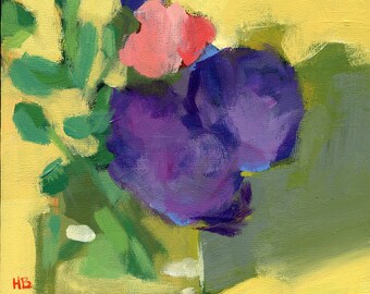 Purple Flower Abstract Jewel Tone Colors Eggplant Original Painting by Heather Hingst Bennett Black Sunflower Yellow