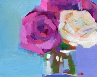 Original Painting by Heather Hingst Bennett - Flower - Abstract - Rose - Cottage Art - Purple - Blue - White