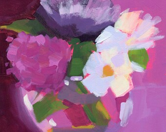 Original Painting by Heather Hingst Bennett - Flower - Abstract - Pink - White - Rose - Daisy - Carnation - Purple