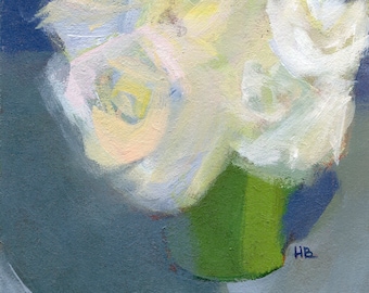 Original Painting by Heather Hingst Bennett - Flower - Abstract - Rose - Cottage Art - White - green - gray - purple