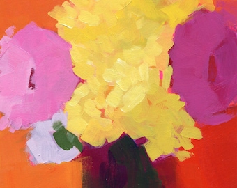 Original Painting by Heather Hingst Bennett - Flower - Abstract - Daisy - Gerber Daisy - Pink - Yellow - White - Purple - Orange