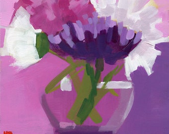 Original Painting by Heather Hingst Bennett - Flower - Abstract - Pink - White - Rose - Daisy - Carnation - Purple