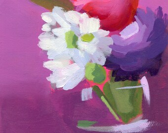 Original Painting by Heather Hingst Bennett - Flower - Abstract - Pink - White - Rose - Daisy - Carnation - Purple