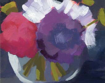 Original Painting by Heather Hingst Bennett - Flower - Abstract - Jewel Tone Colors - Carnation - Daisy