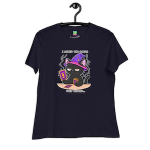 Ik vroeg de kaarten, ze zuchtten" T-shirt - Sarcastische Tarot Cat Tee - Witchcore-cadeau - Grumpy Mystic Aesthetic Shirt