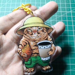 Coffee Cat Croissant Latte Keychain - Kitten Kitty Coffee Starbucks Bucket Hat accessory Tabby