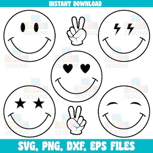 Smiley Face SVG Bundle Emoji Svg Happy Face Png Funny Face Svg Sublimation Designs Instant Download Lightning Bolt Smiley Face Trendy Svg