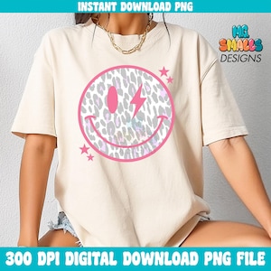 Smiley Face PNG, Happy Face PNG, Leopard Print Sublimation Design, Leopard Smiley Face Printable Design, Positive Vibes, Retro Smiley Face