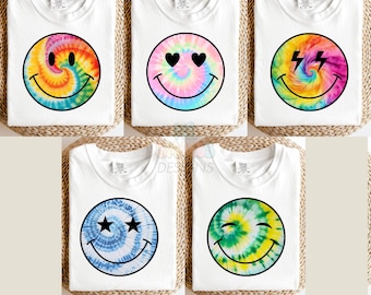 Tie Dye Smiley Face Png Bundle Smiley Face Clipart Happy Face Png Tie Dye Sublimation Design Retro Png Instant Digital Download Good Vibes
