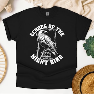 Echos Of The Night Bird Shirt Vintage Raven Shirt - Japanese Crow Graphic Tee - Gothic Bird Lover T-Shirt - Dark Academia Aesthetic
