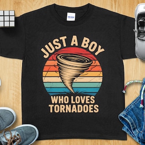 Tornado T Shirt, Boy Who Loves Tornadoes Tee, Weather Fan Gift, Storm Chaser Shirt, Vintage Graphic T Shirt, Kids Tornado Shirt
