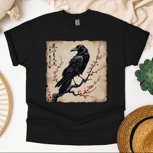 Vintage Raven Shirt - Japanese Crow Graphic Tee - Gothic Bird Lover T-Shirt - Dark Academia Aesthetic