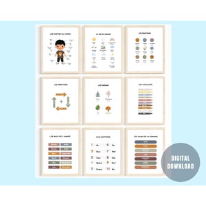 10 Bilingual French-English Educational Posters. Printable Posters for Kids. Digital Prints. Nursery Wall Art. Homeschool Posters.