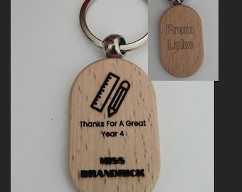 Personalised Teacher keyring, Personalised Teacher key chain, bag charm, Teacher gift, Wooden keyring, Thank you gift, Thank you Teacher