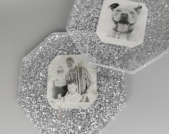 Resin Coaster, Photo Coaster, Memory Coaster, Memory Item, Personalised Items, Personalised Resin, Coaster gifts, Resin Glitter coaster