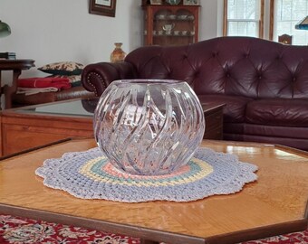 Vintage mid century cut glass crystal swirling flames pattern art glass bowl