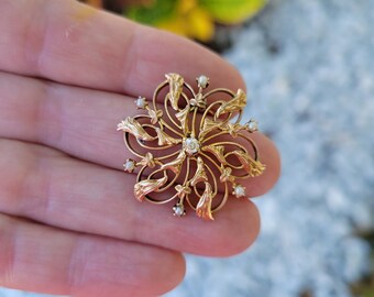 Antique Edwardian 14k gold trumpet lily and seed pearl pendant