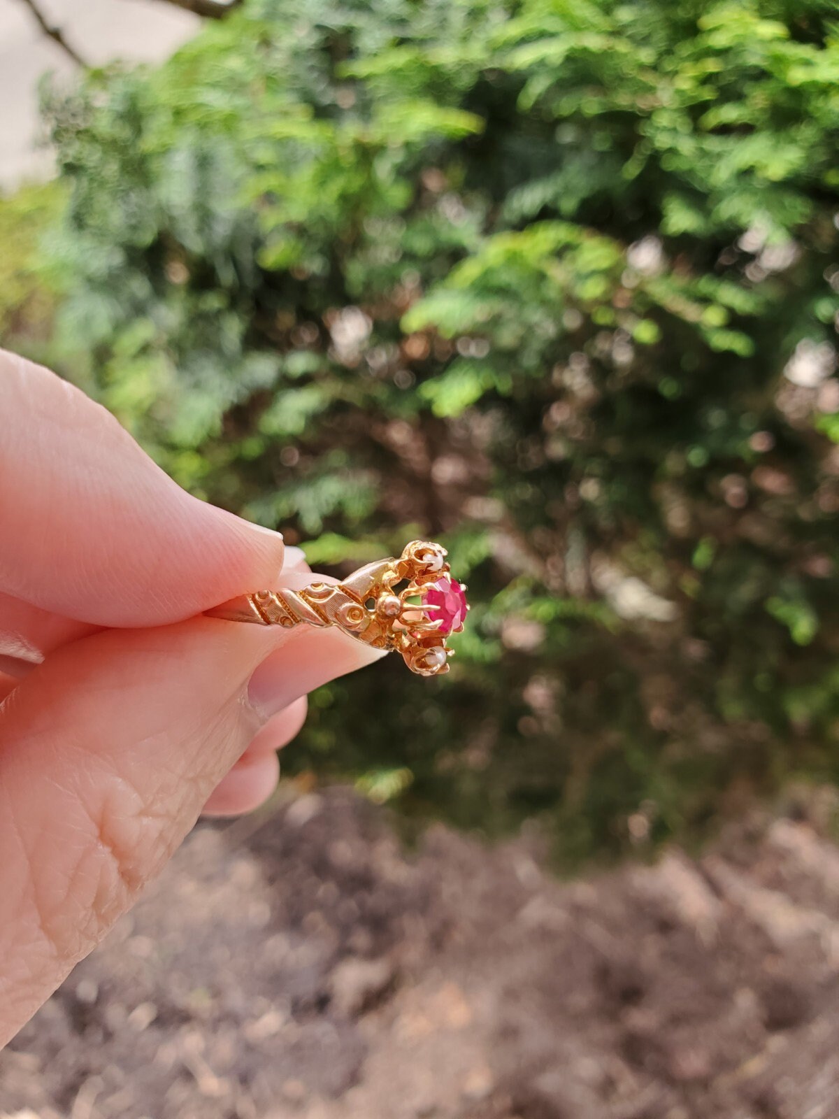 Antique Edwardian 10k gold synthetic ruby and seed pearl ... - 1200 x 1600 jpeg 212kB