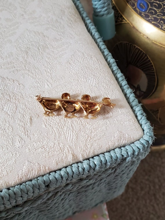Vintage 14k gold three ducklings bird brooch pin … - image 7