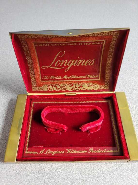 Vintage ladies Longines brass casket wrist watch box … Gem