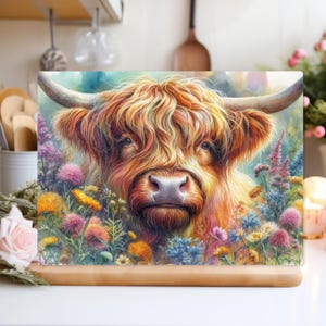 Highland Cow Glass Chopping Board: Kitchen Worktop Saver