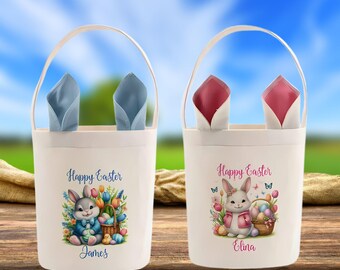 Borsa coniglietto pasquale personalizzata: cesto regalo in lino per bambini