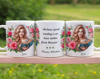 Personalized Book Lover Mug: Floral Woman Coffee Cup