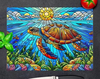 Stained Glass Turtle Chopping Board: Unique Kitchen Decor