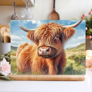 Highland Cow Glass Chopping Board: Kitchen Worktop Saver